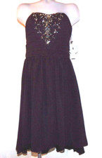 NWT 120, PEARL GEORGINA CHAPMAN MARCHESA Black Strapless Beaded Dress, Sz 6-8
