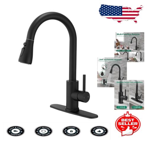 Elegant High Arc Black Kitchen Faucet with 360° Pull Out Sprayer - Easy Install