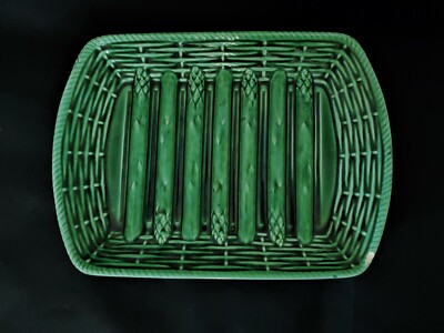 Antique Vintage French Faience green Asparagus Serving Dish by Sarreguemines 13''