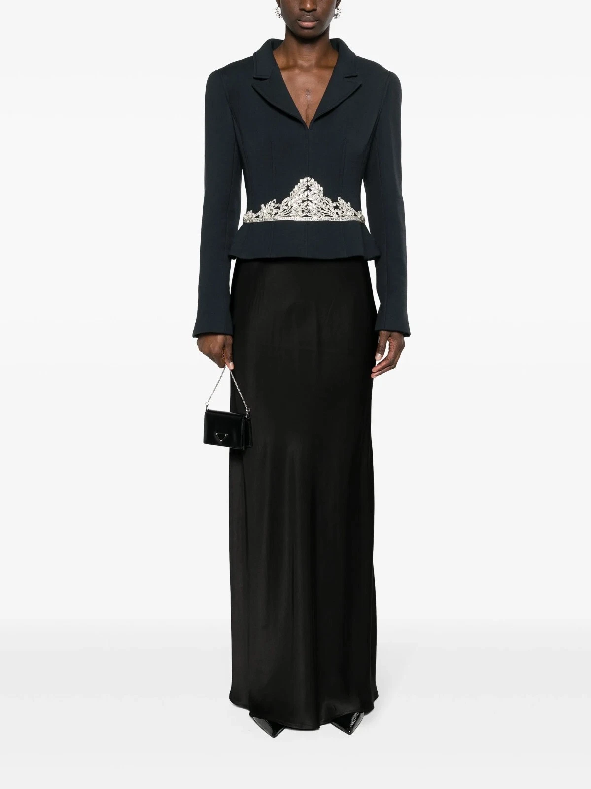 Top Jacket Chanel Vintage Autunno 2002 Blu Navy Impreziosito Argento Cristallo 02A