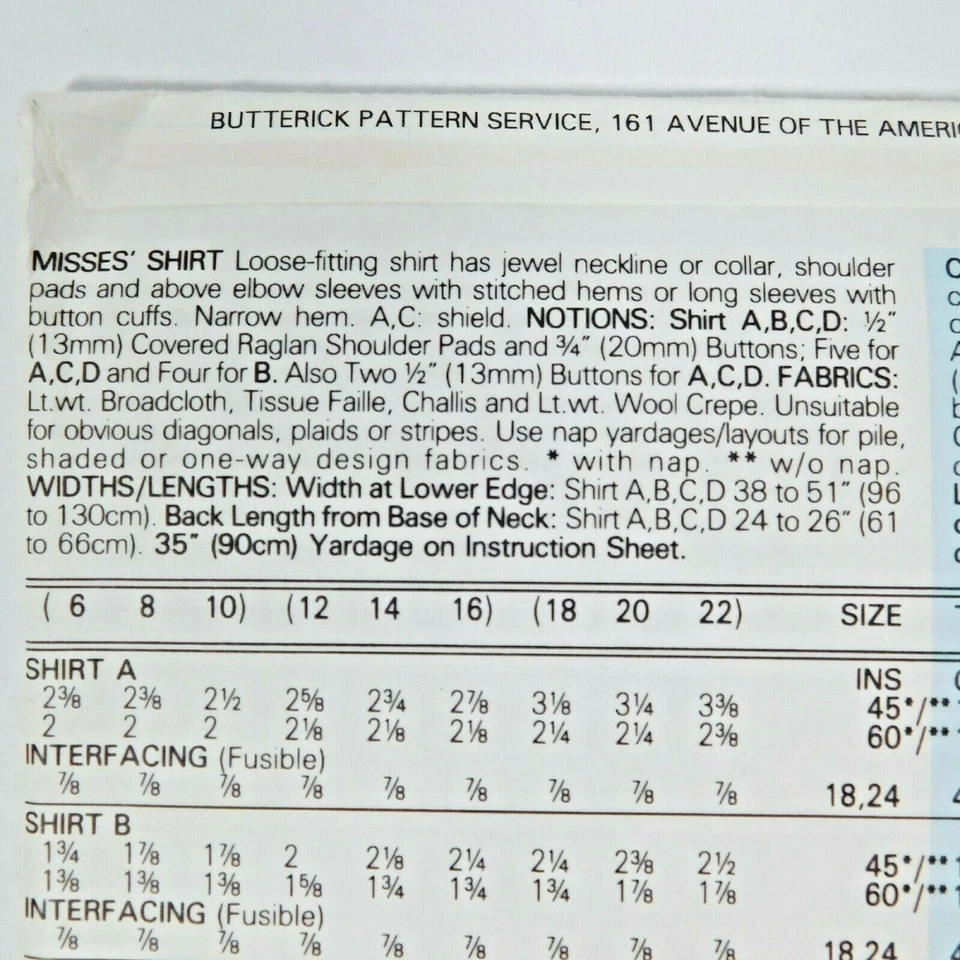 Butterick 3029 Misses Shirts Sewing Pattern Size 6-10 Uncut Raglan Loose Fit - Image 4 of 4