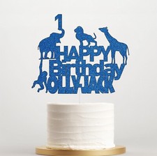 Wild Jungle Animal Glitter Cake Topper, Personalised 1st, 3rd, 5th Birthday