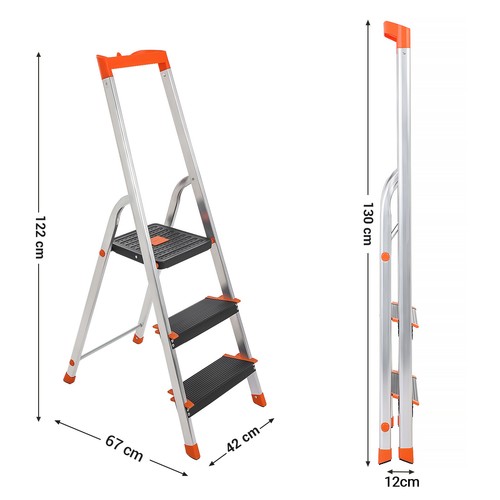 SONGMICS Trittleiter, Leiter, 3/4/6 Stufen, Alu, mit Werkzeugschale, bis 150 kg - Bild 23 von 25