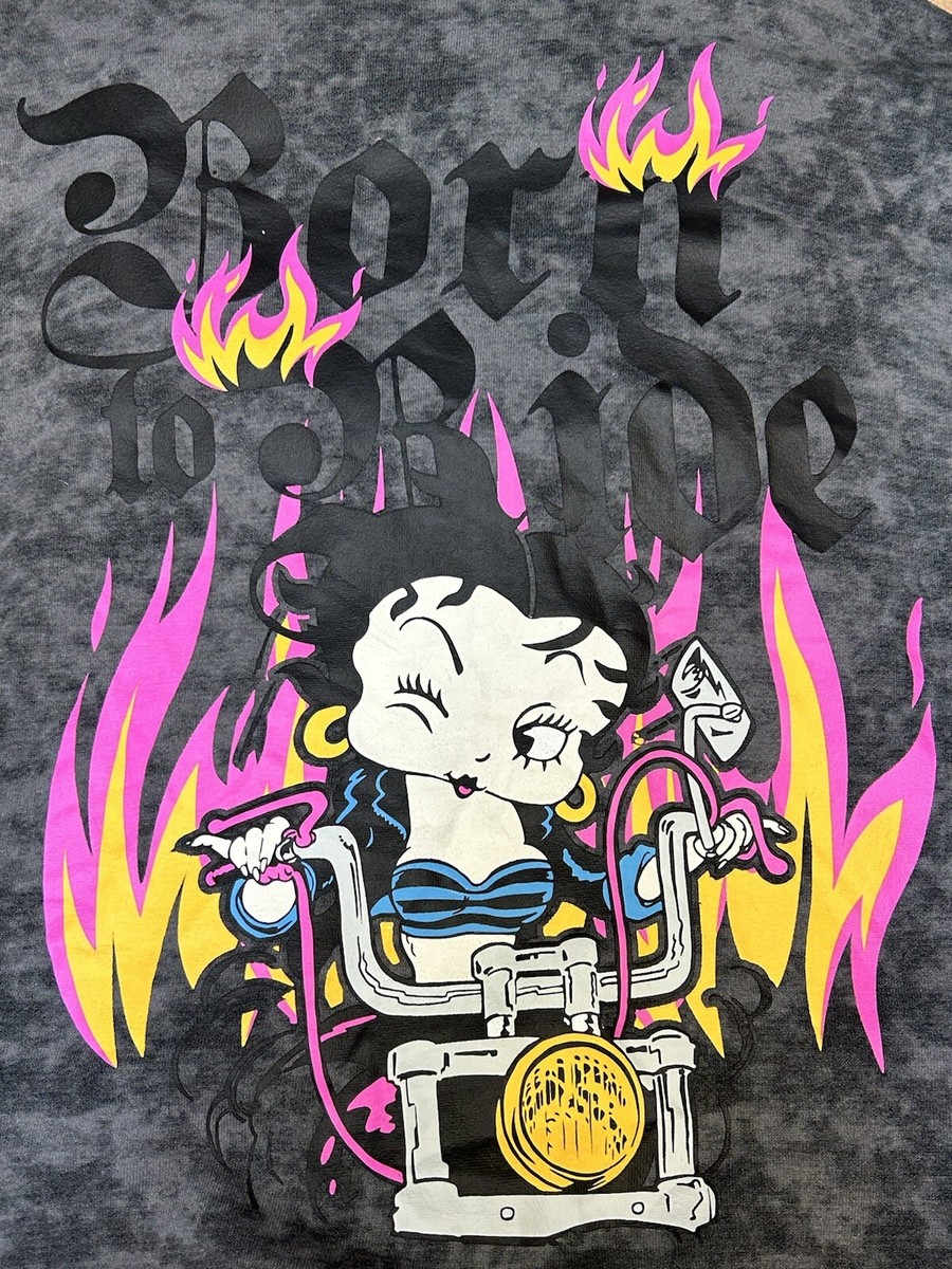 Betty Boop Hoodie Womens Medium Born to Ride Motorcycle Club Los