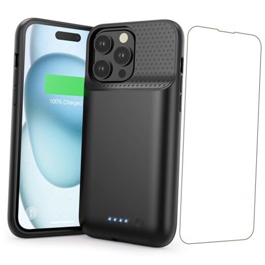 Battery Case for iPhone 15 Pro Max,Powerful 8600mah Ultra-Slim Protective Black