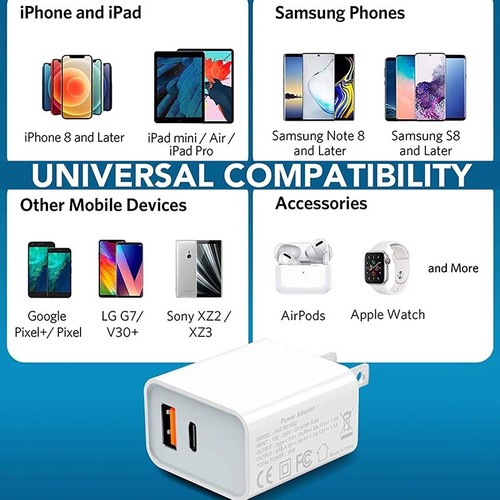 Adaptateur Secteur Chargeur Mural Rapide USB C 20W pour iPhone 13 12 11 Max iPads & Samsung - Photo 8 sur 9