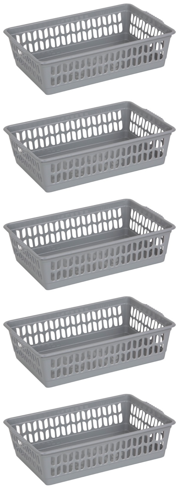 5x Wham Plastic Nestable Handy Tidy Storage Basket Tray 25cm - Grey