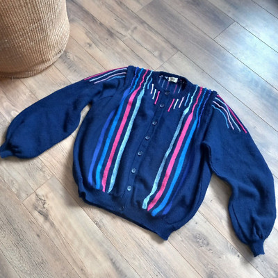 Mary Green Vintage Strickjacke Coogi Style Knöpfe Wolle Struktur 3D Crazy Large
