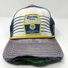 Vintage Corona Beer Hat Adult Trucker Blue White Beach Distressed Faded RARE