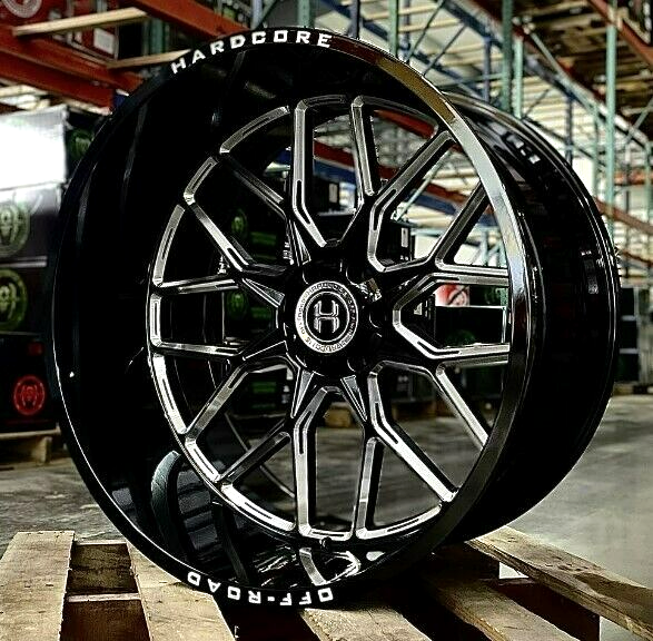 L⇔R Laugh+Rough12〜22 4 NEW 22x12 Hardcore HC104 Wheels -44 Black Milled Jeep