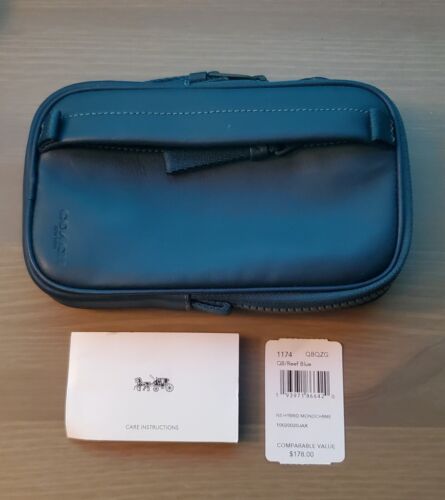 Coach north-south hybrid pouch Leather Phone Wallet Blue dark turquoise 1174 - Afbeelding 1 van 8