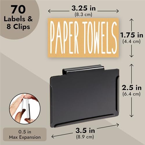 Talented Kitchen 8 Pack Metal Basket Labels Clip On Holders with 70 Black - Foto 4 di 6