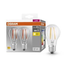 Osram 2er Pack LED Lampe BASE CLASSIC A 60 6,5W = 60W E27 806lm 2700K Glühbirne