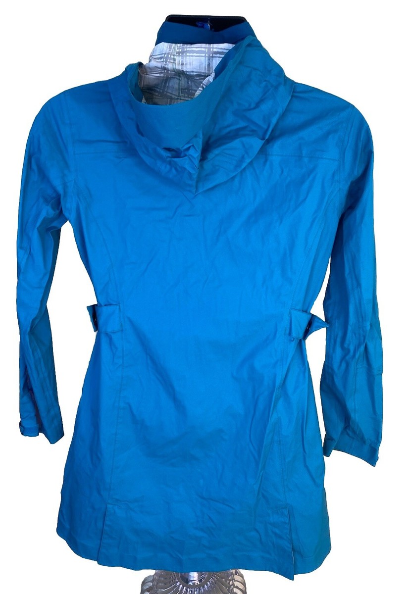 REI Jacket Womens Small Blue Kyoto Hooded Rain Trench Full Zip Snap