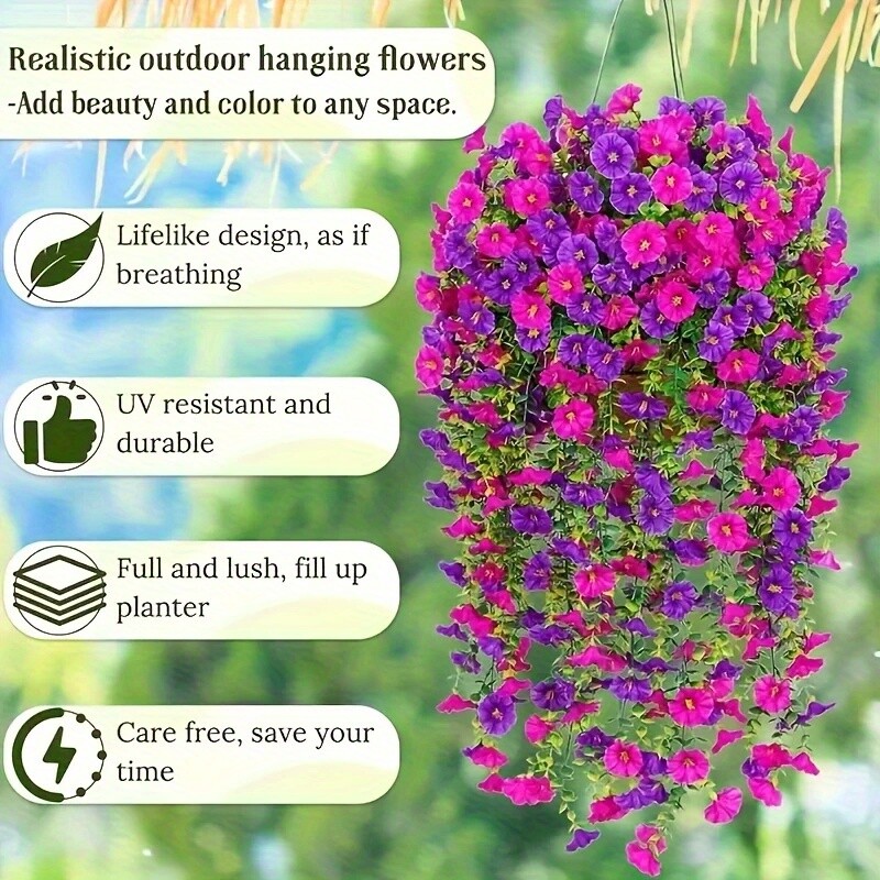 4PCS Artificial Morning Glory Vines UV Resistant Hanging Flowers