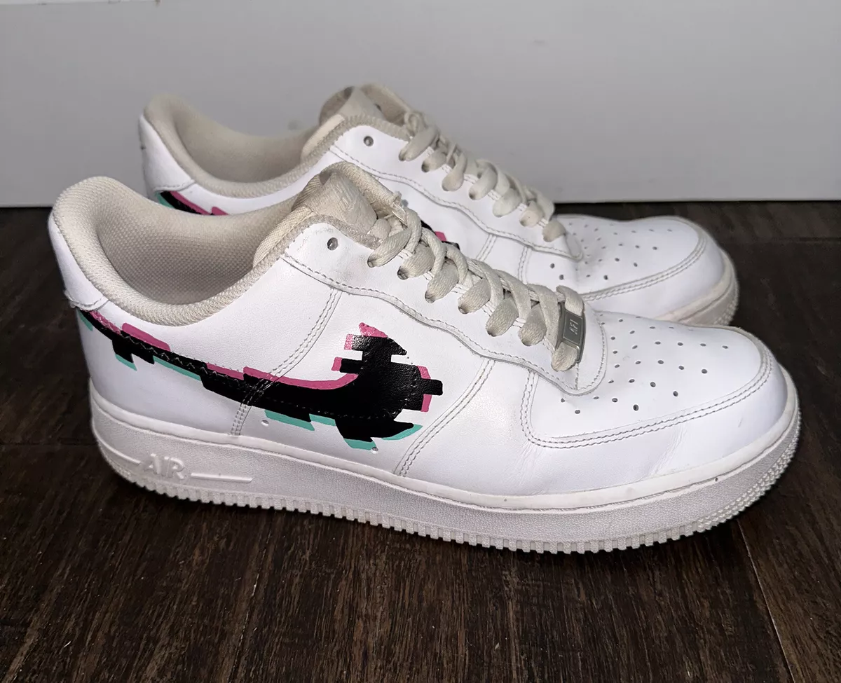 etnisch Bacteriën Isaac Nike Air Force One AF1 Glitch Nike Logo White Sneakers mens 10.5 | eBay