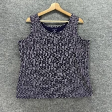 Lands' End Blouse Women L Large Blue Polka Dot Sleeveless Wide Strap Cotton