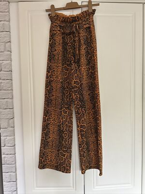 Boohoo Belted Paperbag Trousers Snake Print Belted Paper Bag