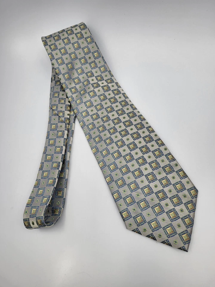 Corbata de poliéster Laurant Bennet gris verde dorado azul geométrica para hombre 57 x 3,75 Foto 2 de 4