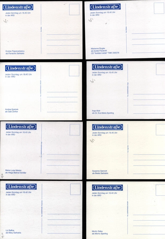 LINDENSTRASSE 8x Schauspielerkarten signiert AK 10,5x15cm TV Autogramm Karten - Bild 2 von 2