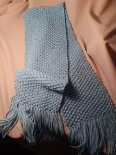 Blue Scarf 52  x  7.5 Inch Hand Crochet With Fringes Fall Winter Soft Scarf 