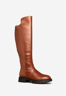 ShoeDazzle Women's Demi Brown Block Heel Knee High Zipper  Boots Size 7.5
