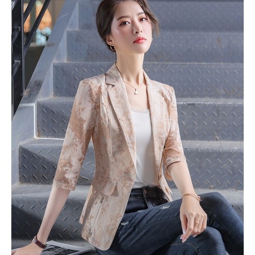 Summer Womens Chiffon Floral Lace Lapel 