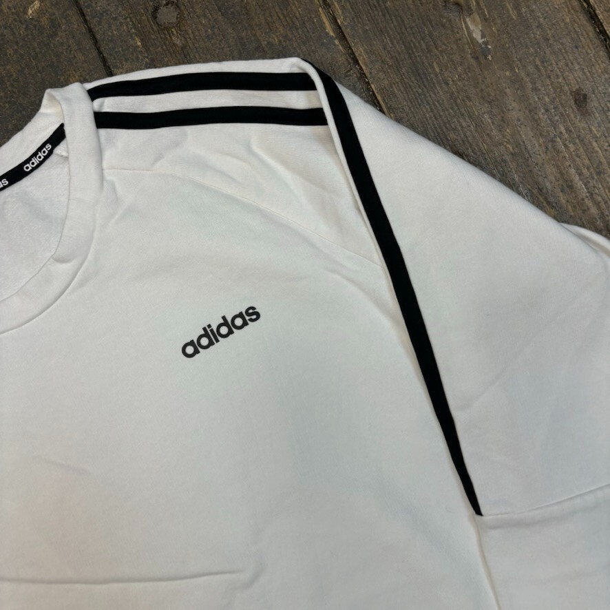 Adidas Sweatshirt Womens Y2K Crew Neck Pullover Striped Jumper, White, Small image 4