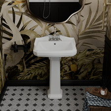 Los Flexi White Pedestal Bathroom Sink With Overflow, 3 Holes For 4-Inch Faucets