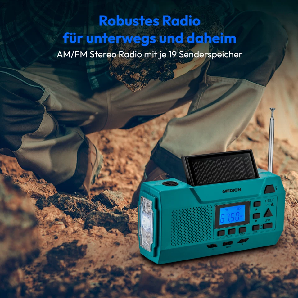 Radio MEDION LIFE E66806 Dynamo-Kurbelradio UKW Solarpanel Akku Batteriebetrieb - Bild 2 von 4