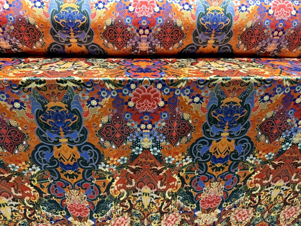 Ткань джерси диско эластичная спандекс на метр - современный дамасский принт - Изображение 2 из 4