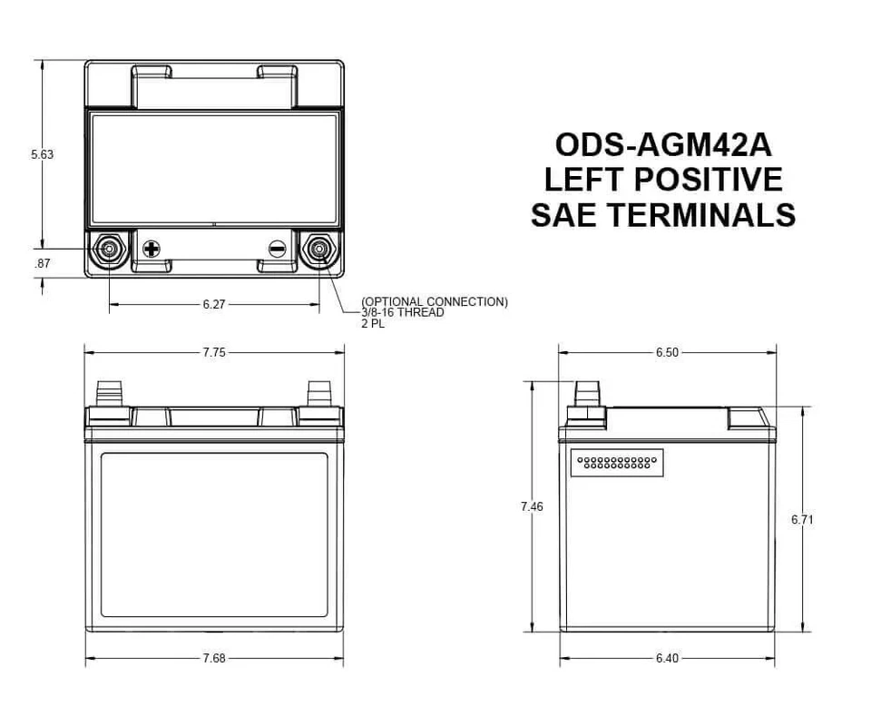 Batería Odyssey ODS-AGM42A PC1200LT Automática/LTV - SAE Automotriz Postes de Latón Foto 2 de 3