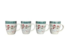 THOMSON Pottery Snowman Holidays Mugs Lot of 4 Winterland Green 4 1/8"