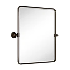 Farmhouse Oil Rubbed Bronze Metal Framed Pivot Rectangle Bathroom Mirror Roun...