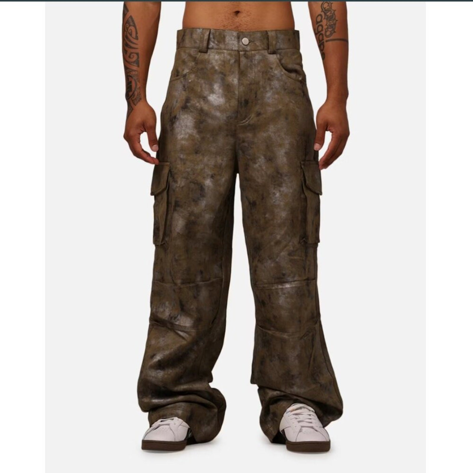 Pantalón cargo holgado de doble gamuza m n m l, para hombre talla 33 - oliva