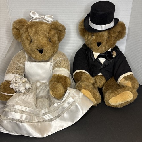 Vermont Teddy Bear 16" Wedding Bride & Groom Teddy Plush Set-Excellent Condition