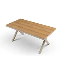 70.87" Teak Rectangular Dining Table | Modern X-Shape Aluminum Base