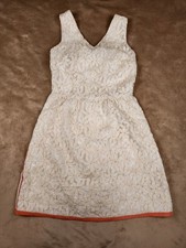 Sugarlips Ivory Orange Floral Lace Sleeveless V-Neck A-Line Knee Dress Size S