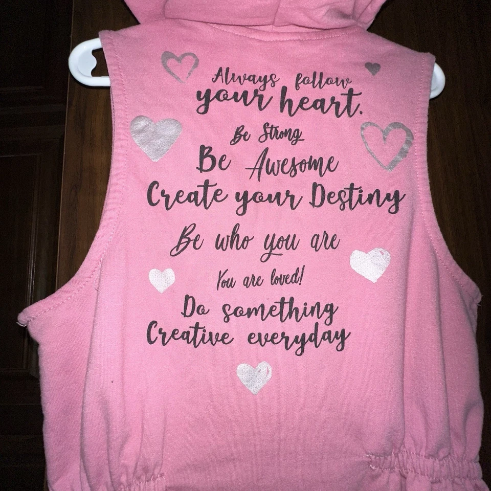 Chaqueta Top Autoestima Niñas Rosa Mediana Con Capucha Sin Mangas Cremallera Completa  Foto 4 de 4