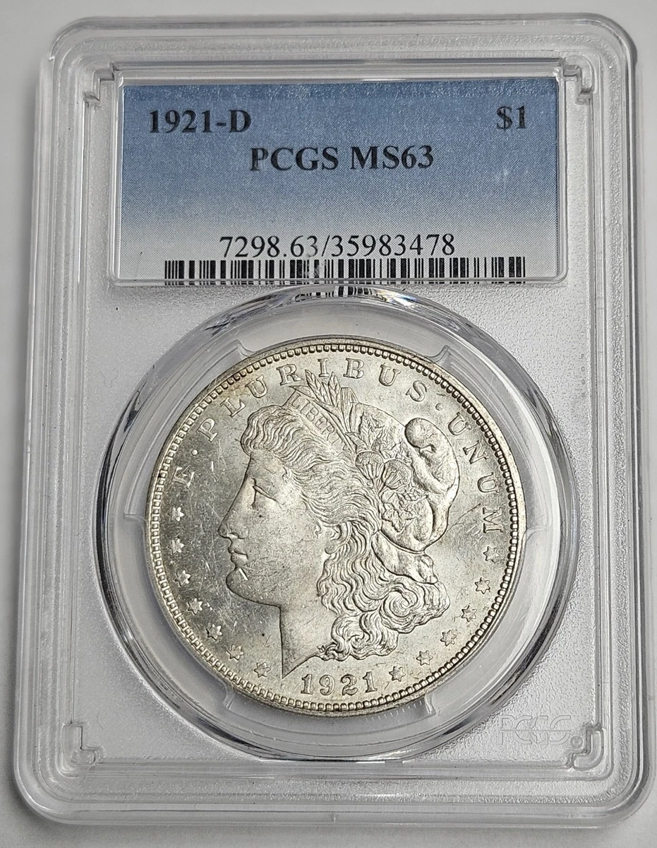 PCGS Certified MS 63 Graded 1921 Year Morgan US Dollars (1878-1921