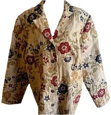 Alfred Dunner Womens Jacket 18W Floral Embroidered Blazer Beige Tapestry