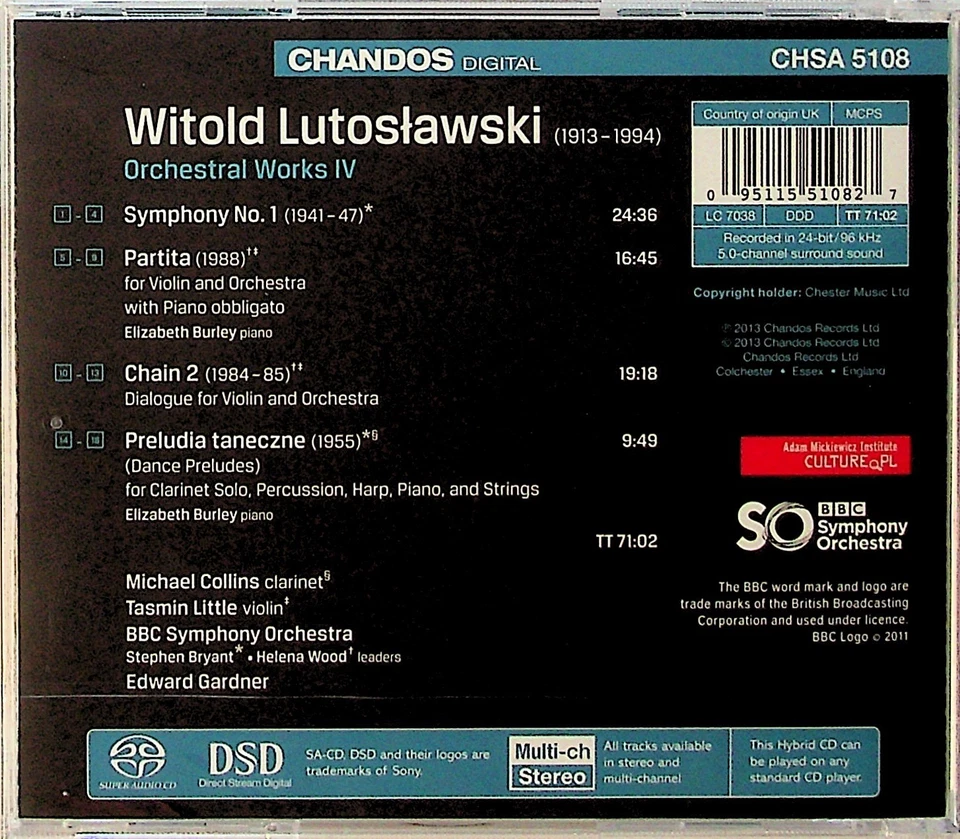 Lutoslawski: Orchestral Works Vol. 4 Gardner SACD (NEW) Symphony No.1/Partita ++ - Image 2 of 2