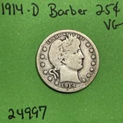 1914 D Barber Quarter 25c 90% Silver Vg Very Good See Pictures