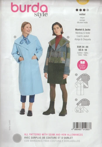 JACKET & COAT - BURDA Pattern 5860 (MISSES' SIze 8 - 18) Uncut!