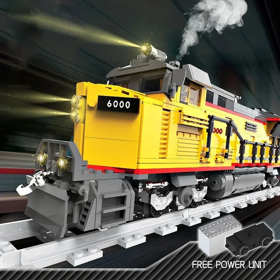 1162PCS locomotive Vintage yellow Train Building Blocks Model Train Set - Image 3 of 4