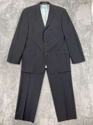 Hugo Boss Suit Mens 44R 40x32 Gray Pinstripe Virgin Wool Classic