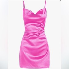 Zaful Hot Pink Cowl Neck Satin Mini Dress Medium