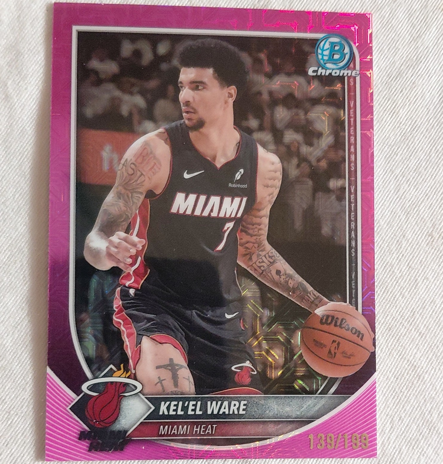 Topps 2025-26 Bowman Chrome Kel'el Ware Miami Heat #BCV-90 Serial #/199