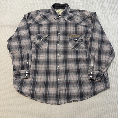West Coast Choppers Jesse James Work Wear Mens Gray Plaid Pearl Snap Size XL