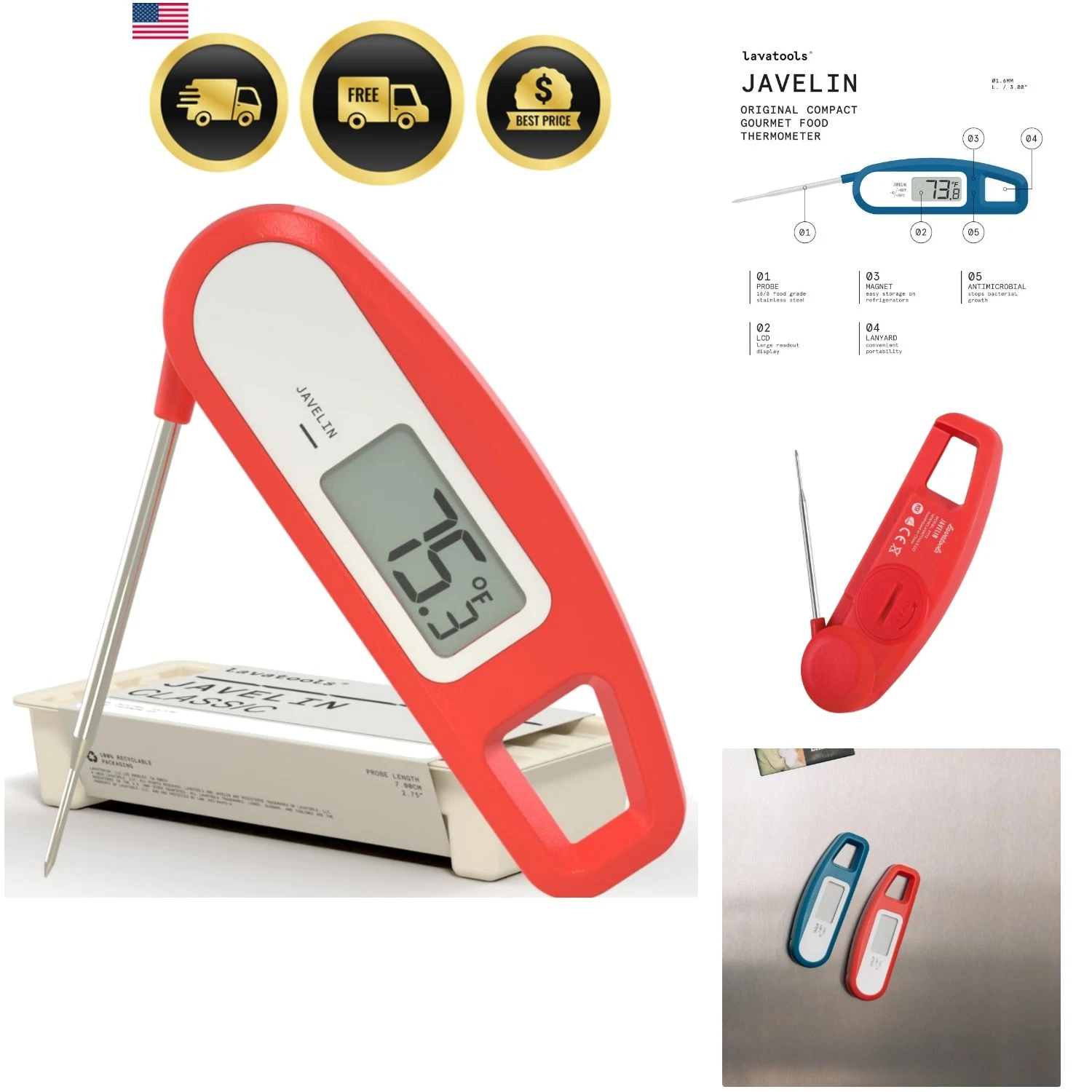 Javelin Ultra-Fast 3-Second Digital Instant Read Meat Thermometer for Grill a...